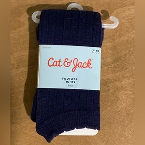 Navy Ribbed Footless Tights